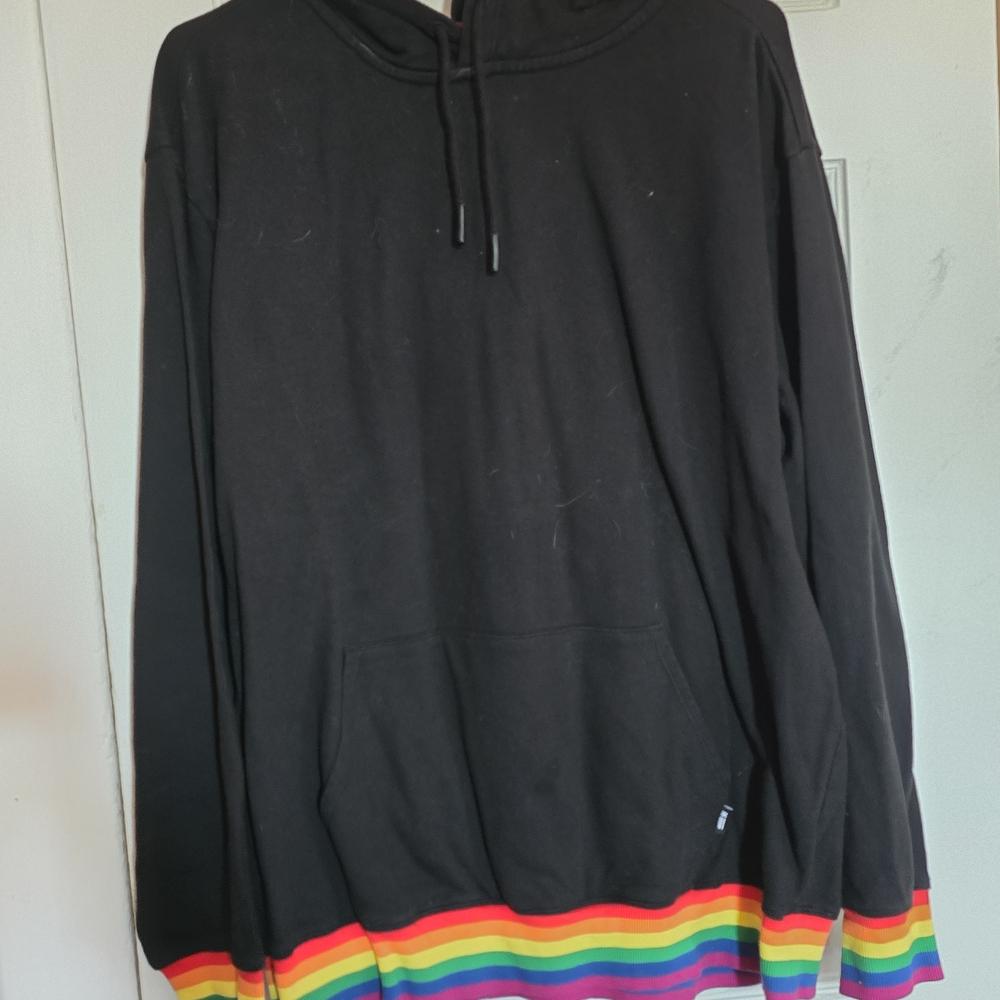 TomboyX Black Hoodie with Vibrant Rainbow Trim